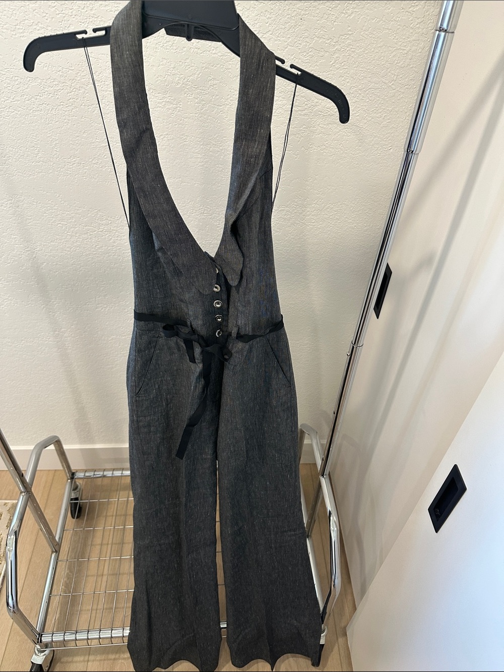 Robert Rodriguez Charcoal Gray/Navy Halter Jumpsuit Overalls
